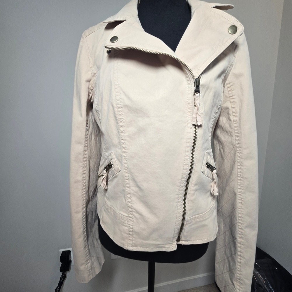 Ann Taylor LOFT Moto Jacket Womens S Tan Nwt Zip Cotton Blend‎ (O1)